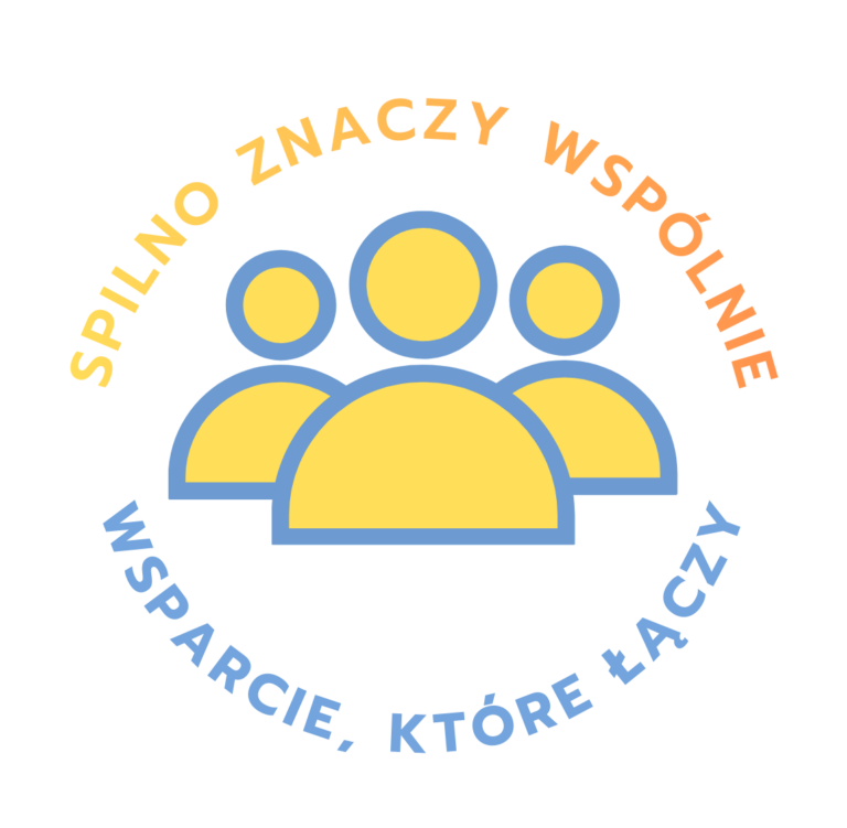 logo projektu w środków symboliczne postacie 3 osób w koło napis spilno znaczy wspólnie - wsparcie które łączy
