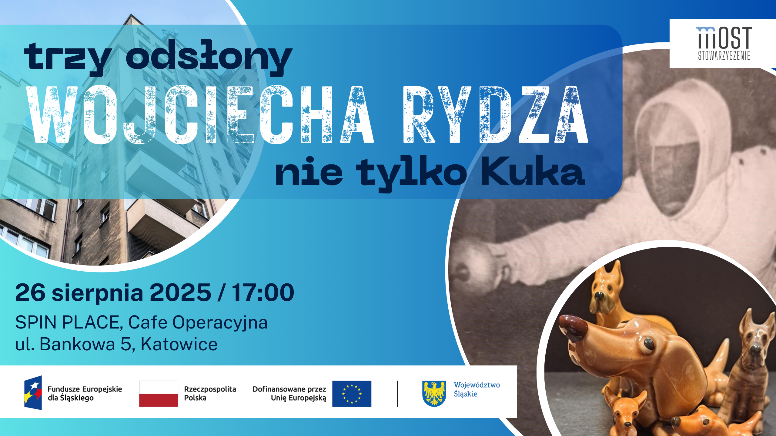Plakat informujący o wydarzeniu "Trzy odsłony Wojciecha Rydza" jego terminie oraz miejscu