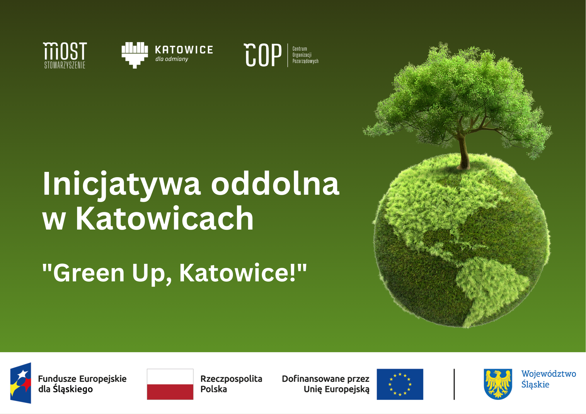 Plakat informacyjny o inicjatywie oddolnej "Green Up, Katowice!"